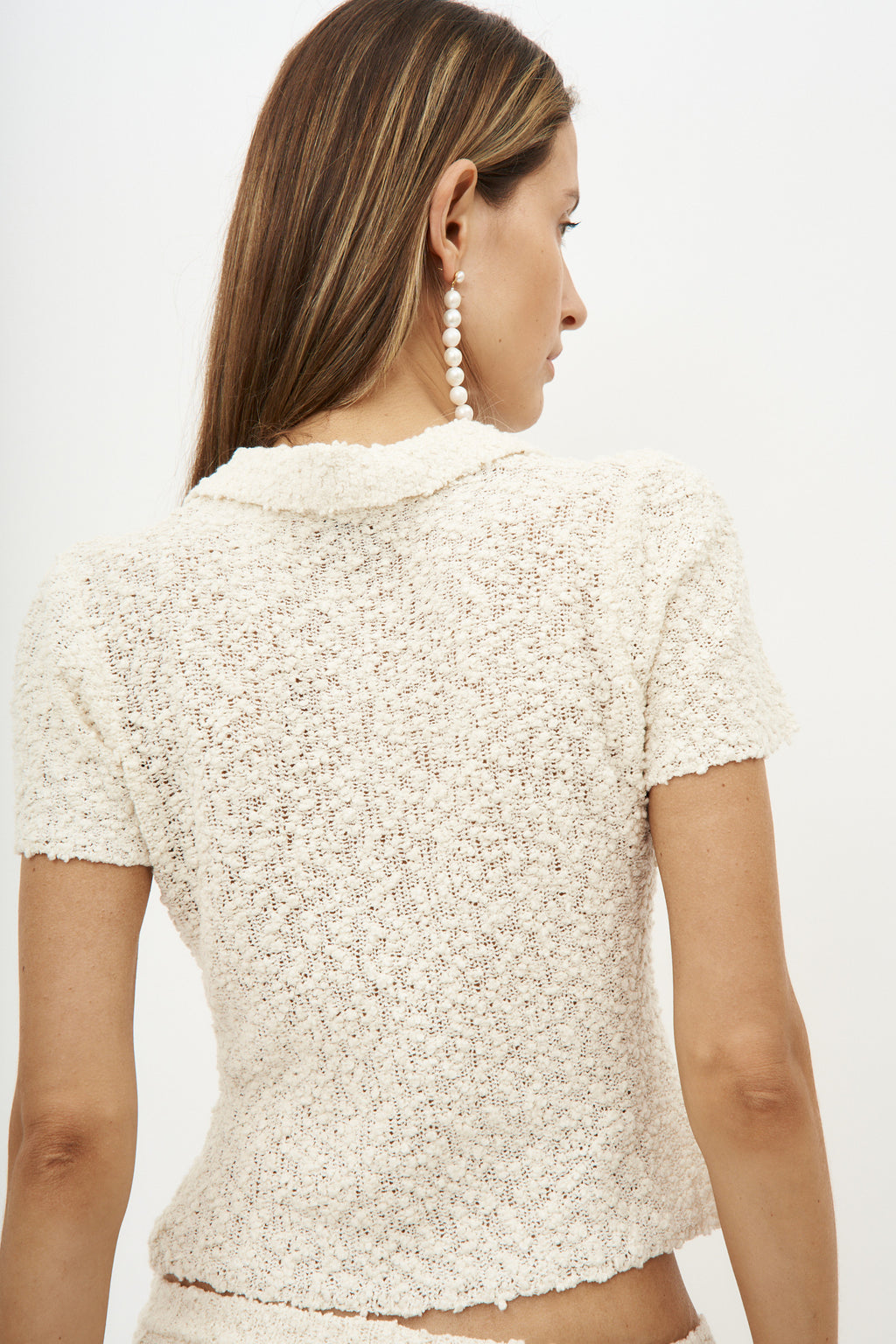 Boucle Knit Button Up Cream Top