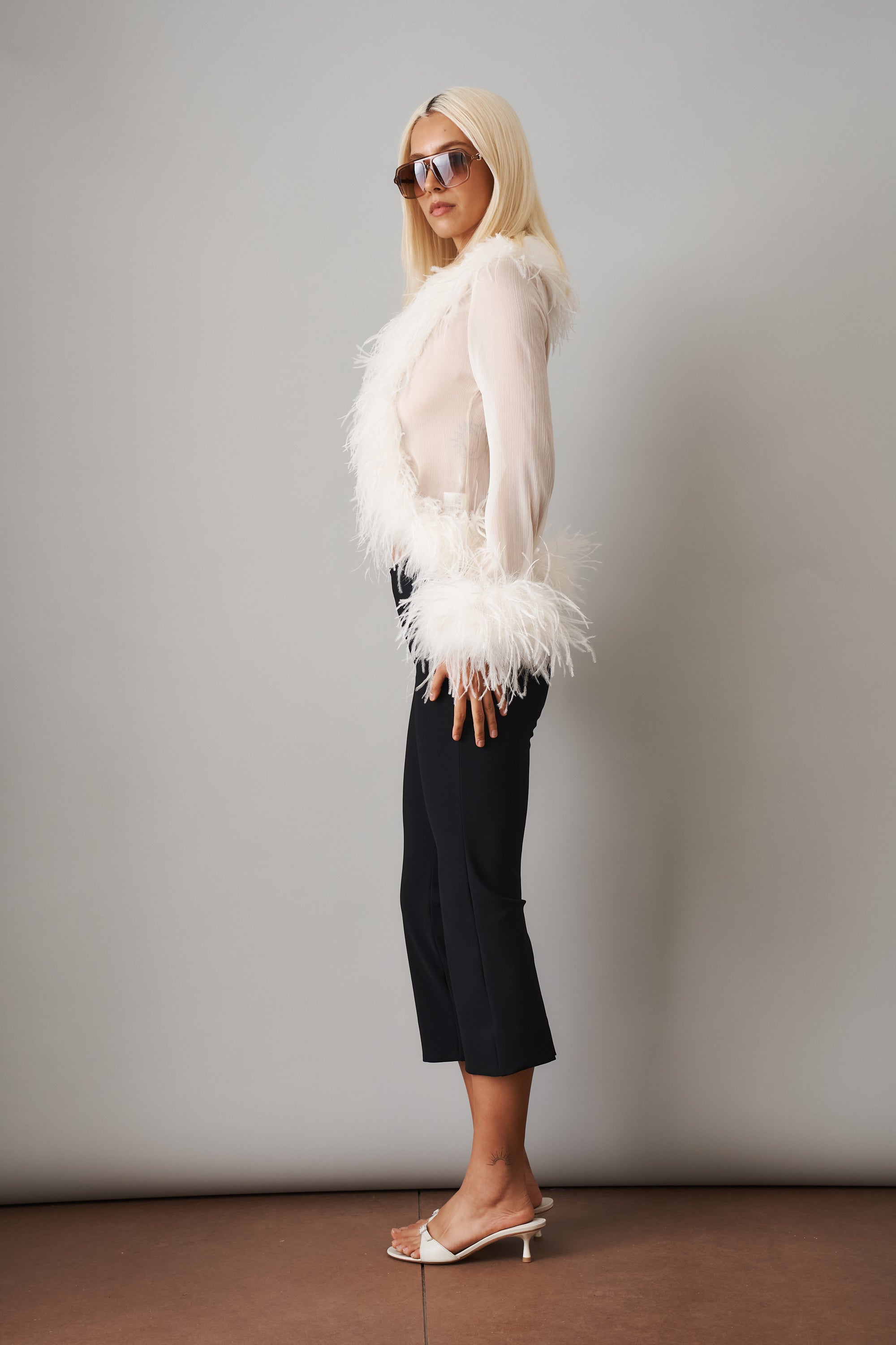 Gigi Sheer Feather Cream Blouse - DÉSORDRE