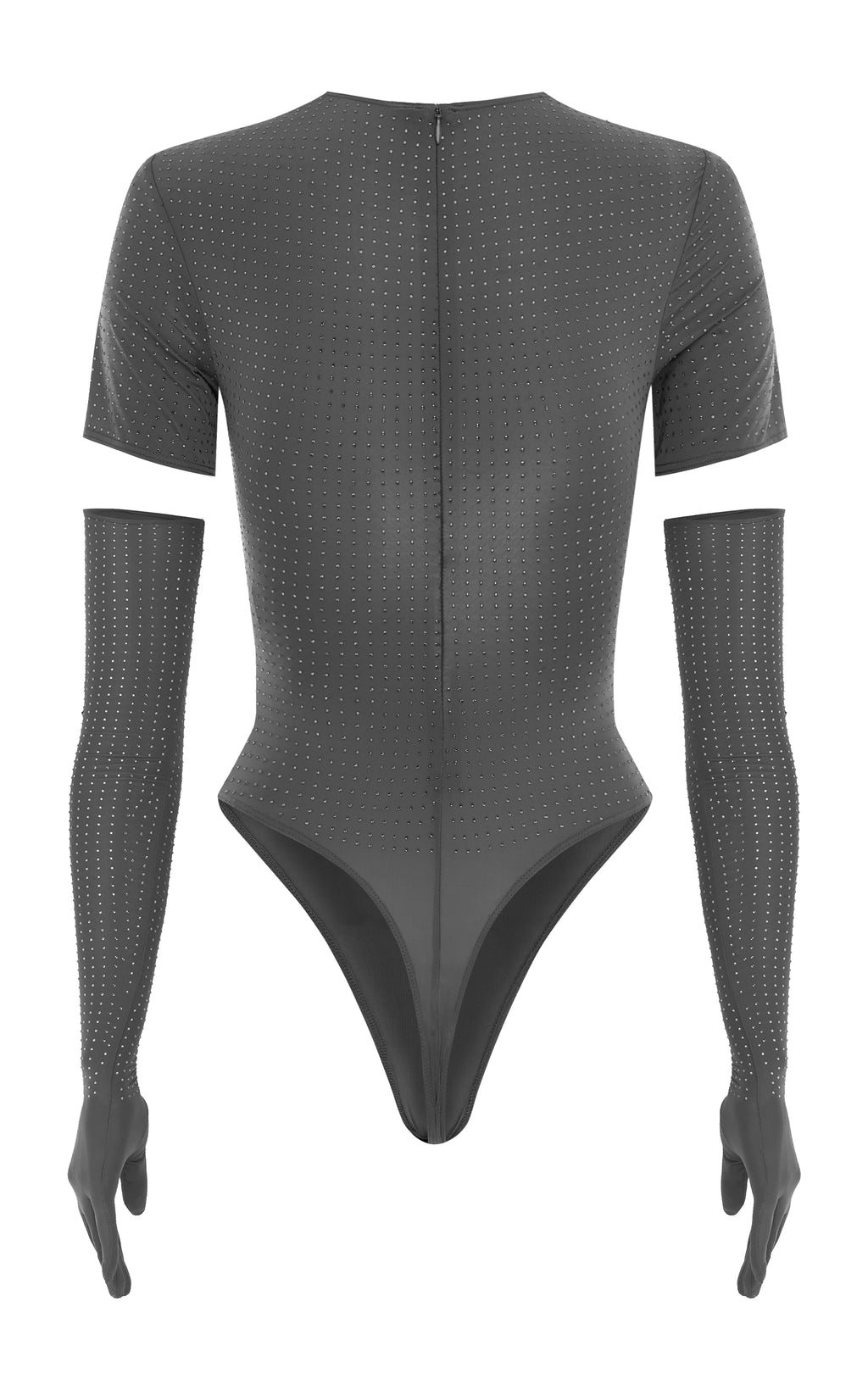 Short Sleeve Crystal Jersey Iron Bodysuit with Gloves
