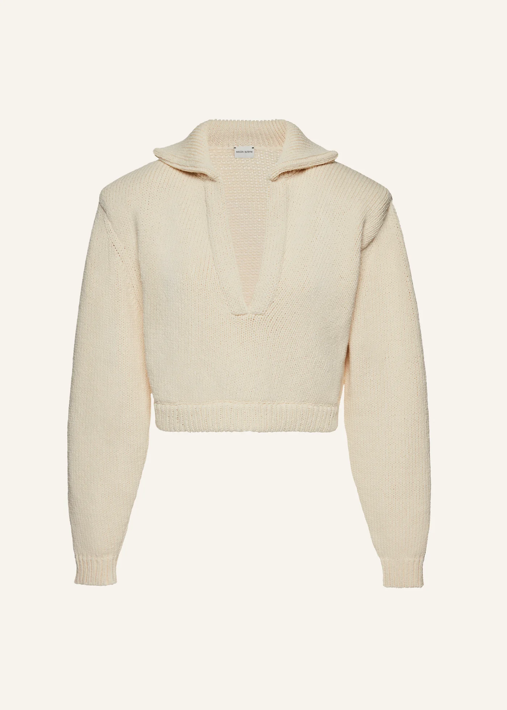 Thick Knit Cotton Polo Cream Sweater