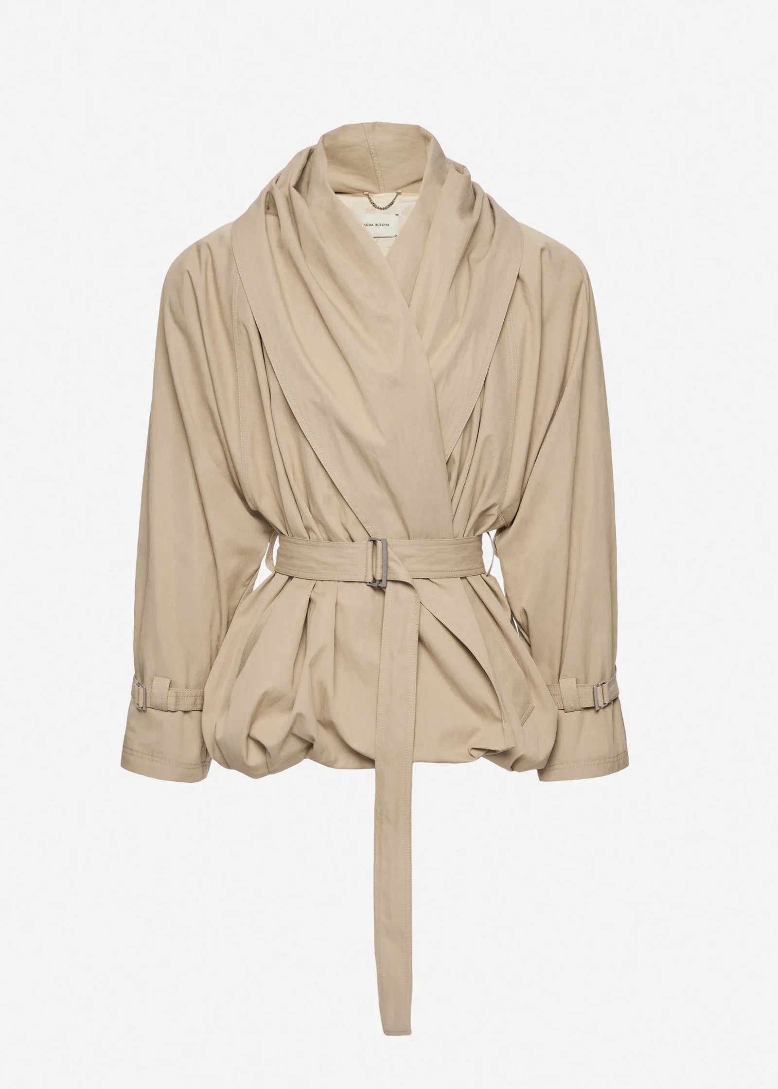 Draped Collar Cotton Jacket in Beige - DÉSORDRE