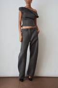 Wide Leg Herringbone Trousers Grey - DÉSORDRE