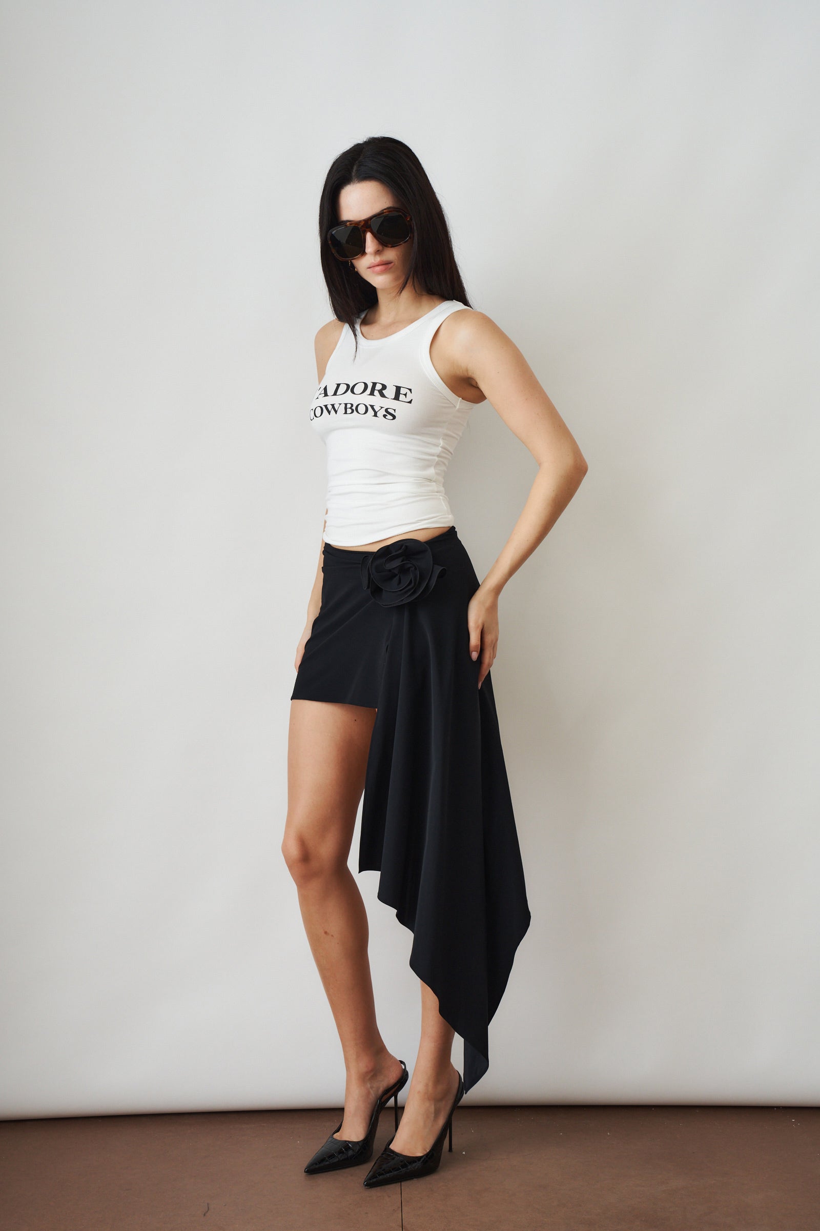Asymmetrical Draped Swim Skirt Black - DÉSORDRE