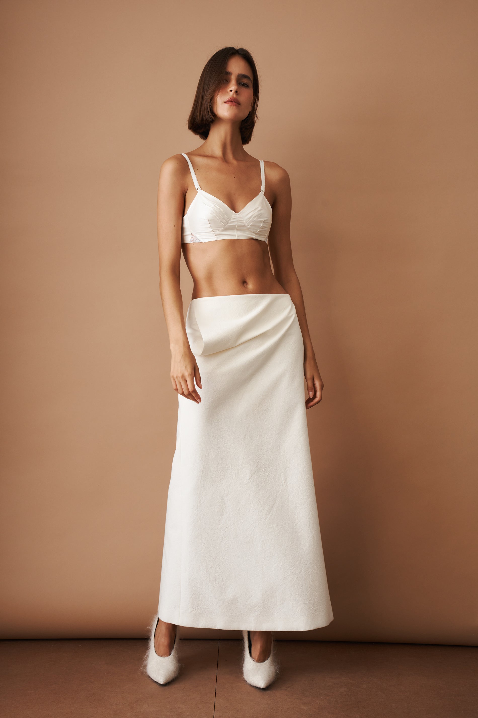 Silk Draped Cream Maxi Skirt - DÉSORDRE
