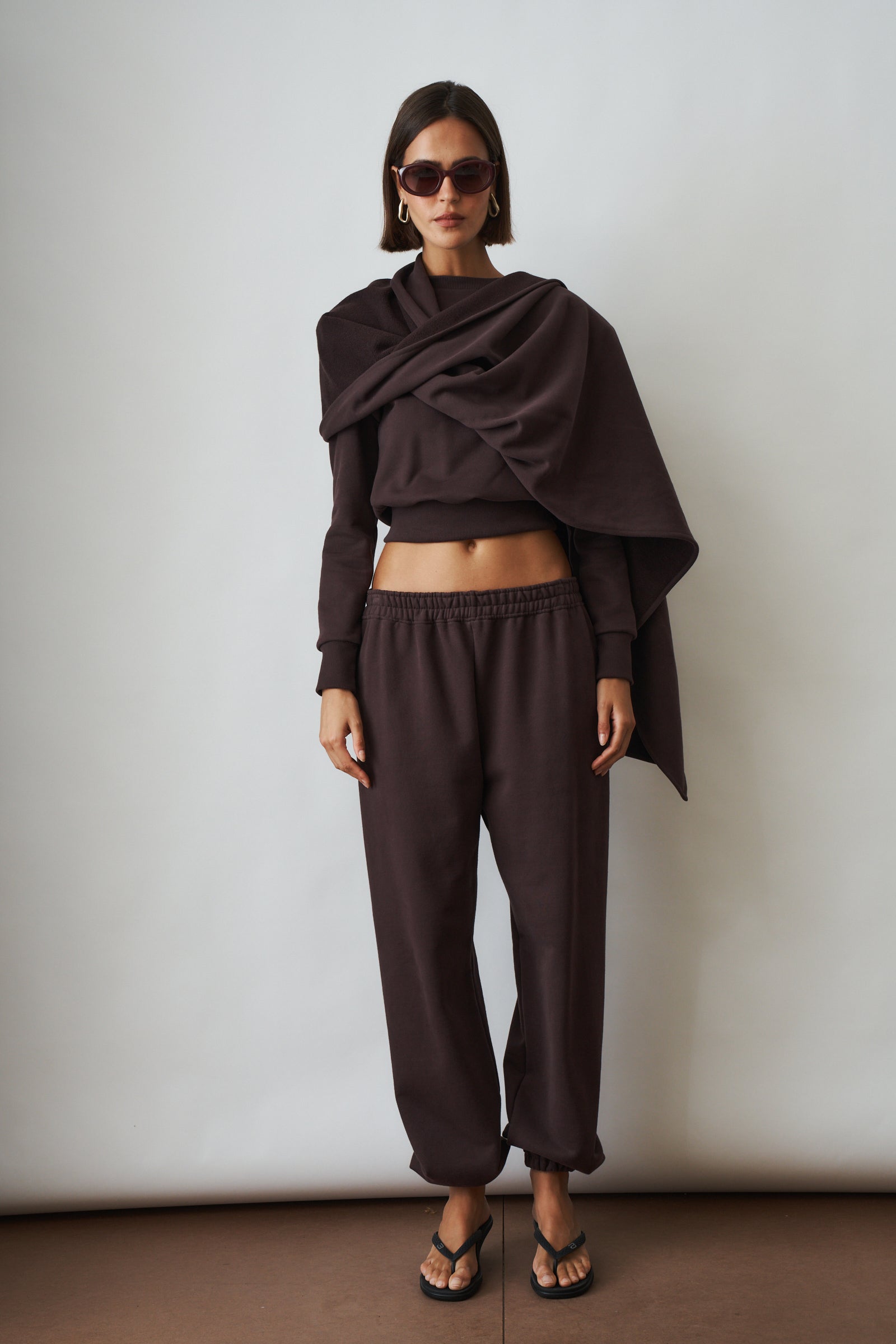 Draped Cape Sweatshirt Brown