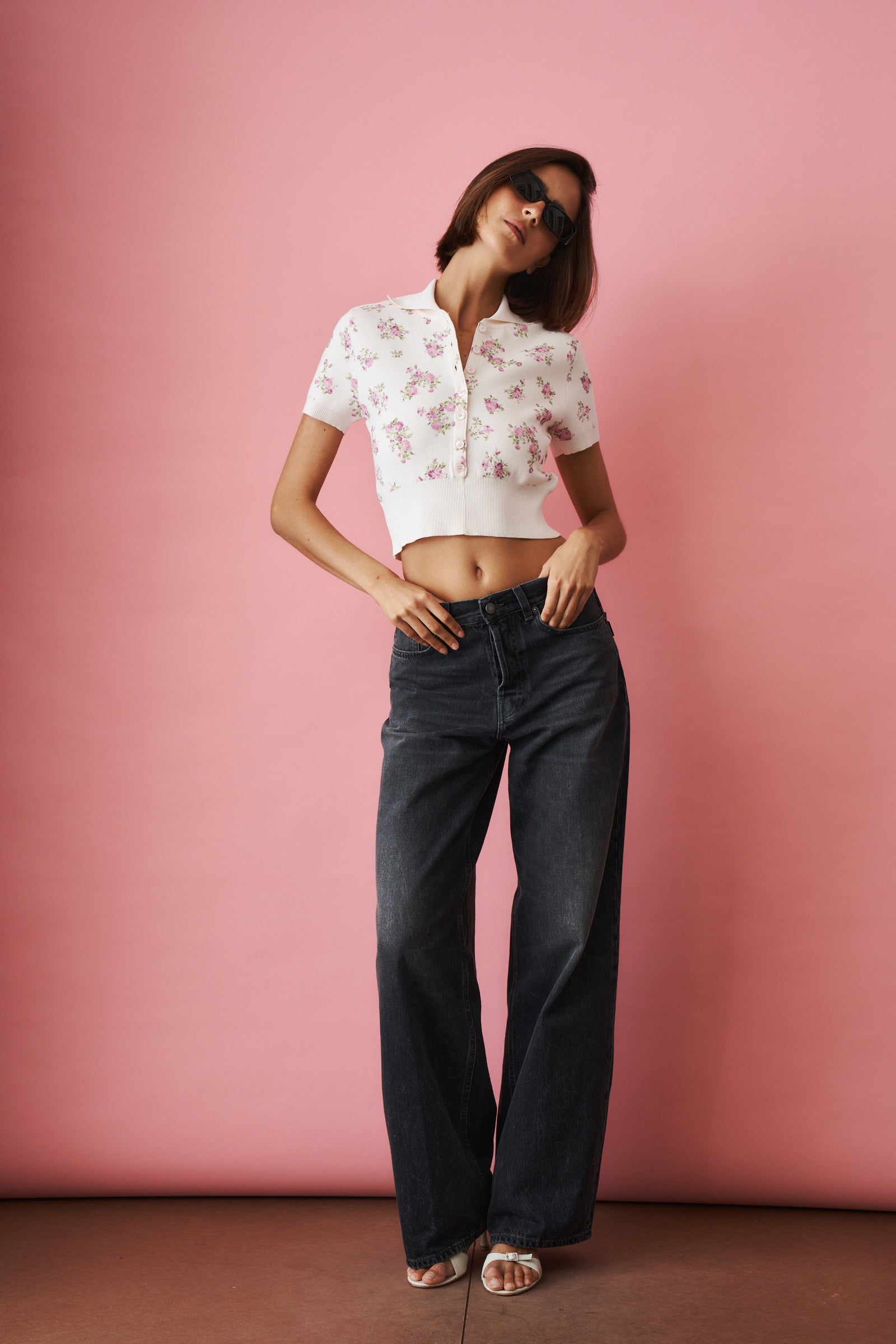 Short Sleeve Floral Polo in Cream - DÉSORDRE