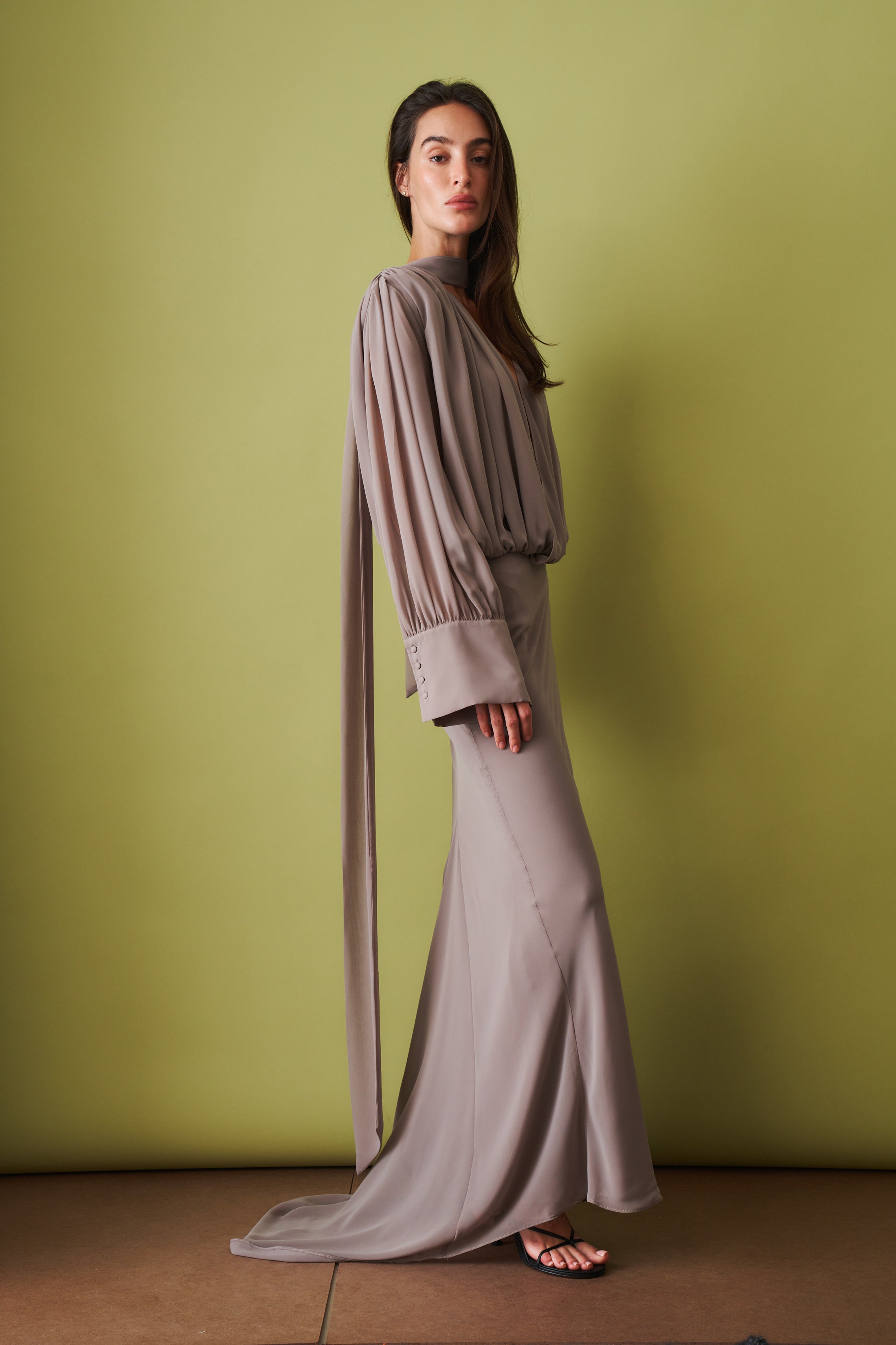 Chiffon Long Sleeve Maxi Dress - DÉSORDRE