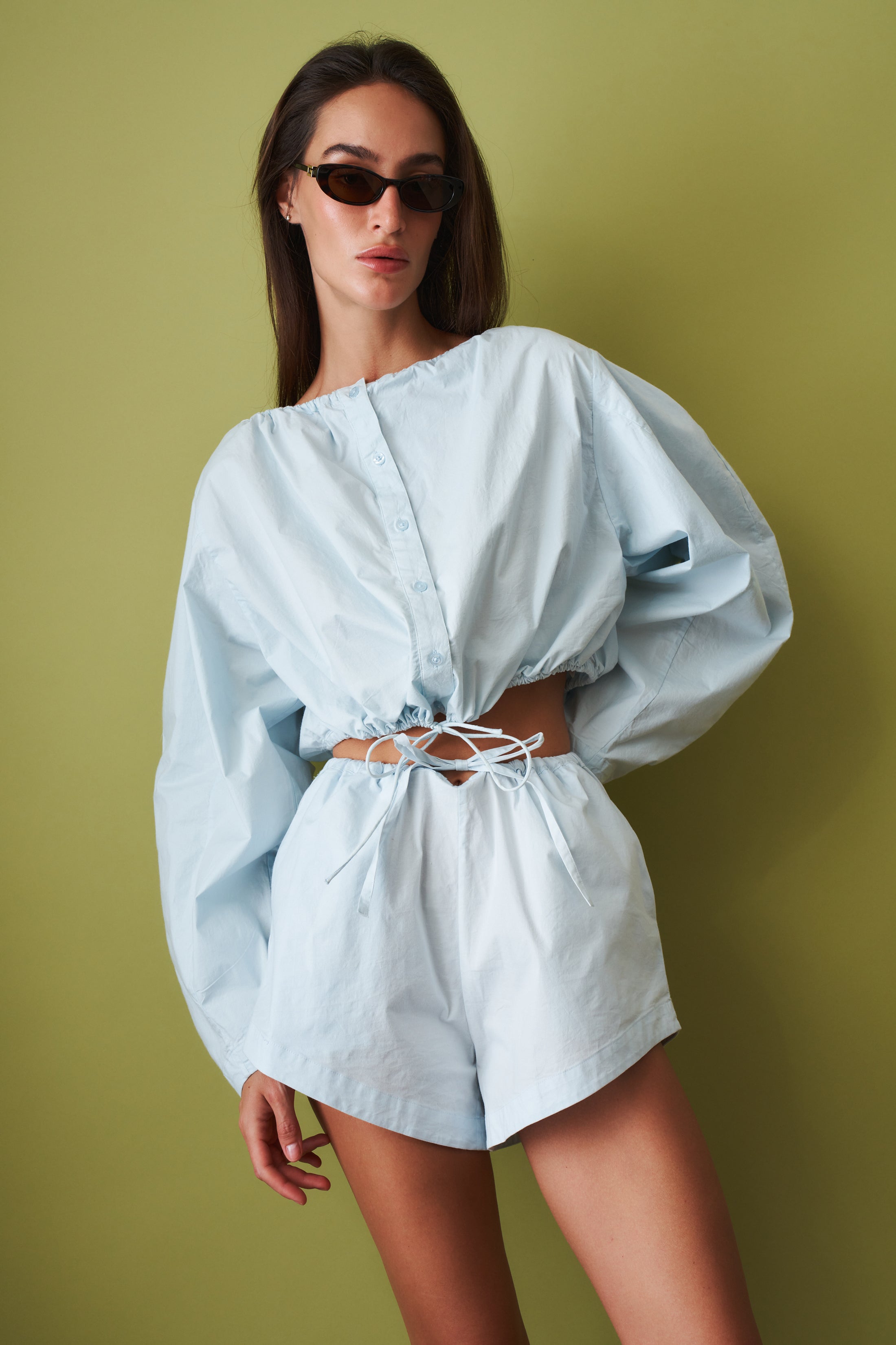 Rotate Drawstring Shorts in stylish casual design, featuring adjustable waistband and lightweight fabric.
