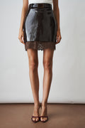 Mini Skirt With Lace Contrasts Vinyl Brown - DÉSORDRE