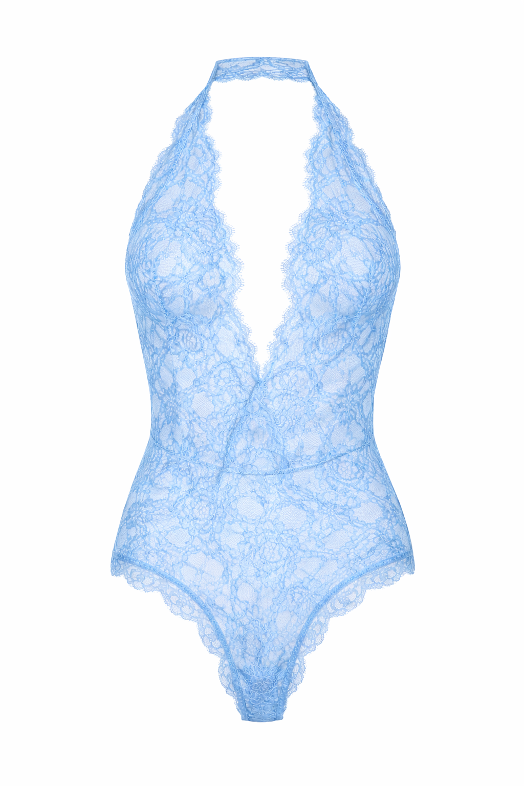 V Neck Bodysuit in Lace Blue - DÉSORDRE