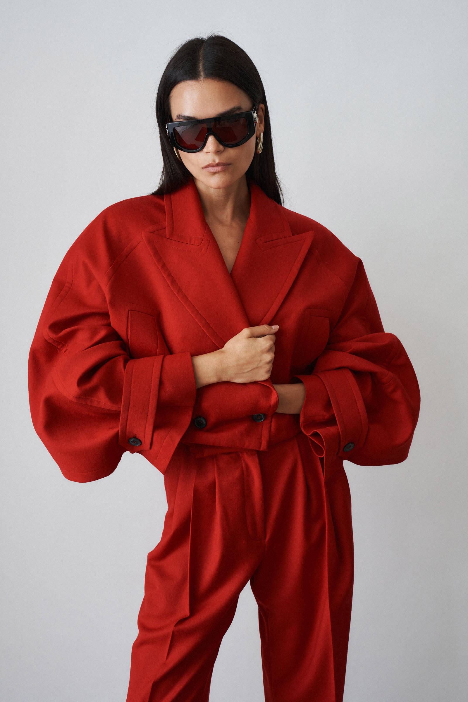 Red Wool Cropped Blazer - DÉSORDRE