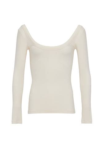 Scoop Neck Long Sleeve Off White Shirt