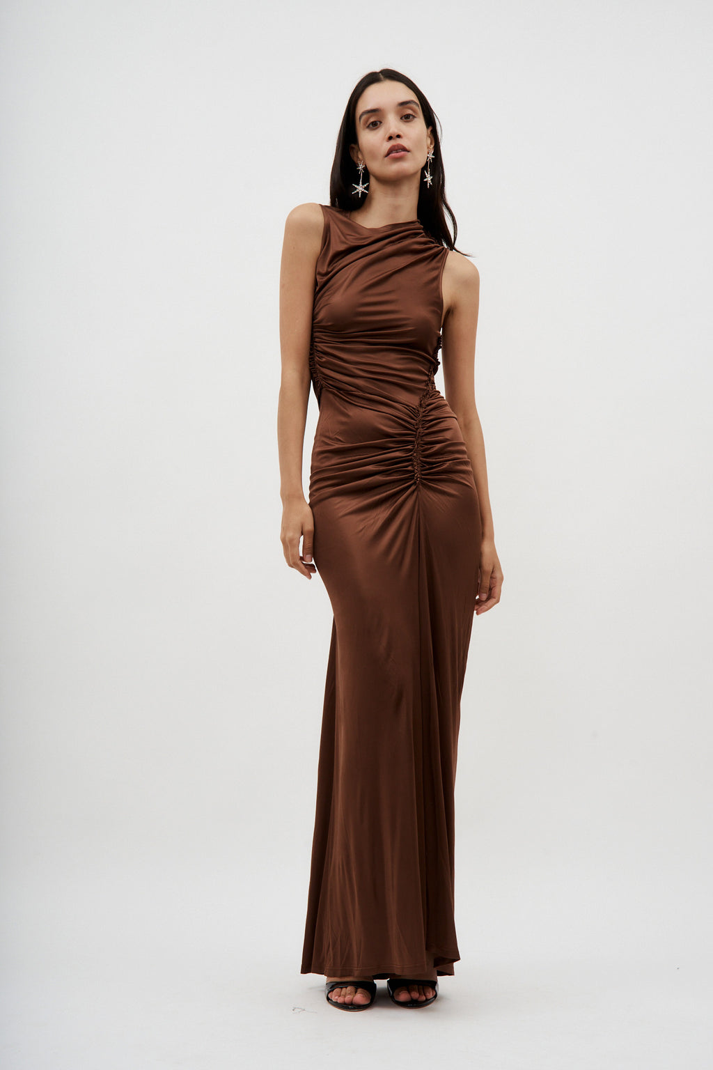 Sleeveless Bronze Ruched Gown