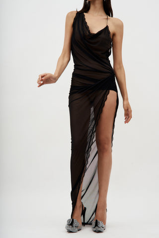 Lace Detail Sleeveless Black Dress