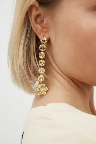 Crystal Asymmetrical Strand Gold Green Earrings