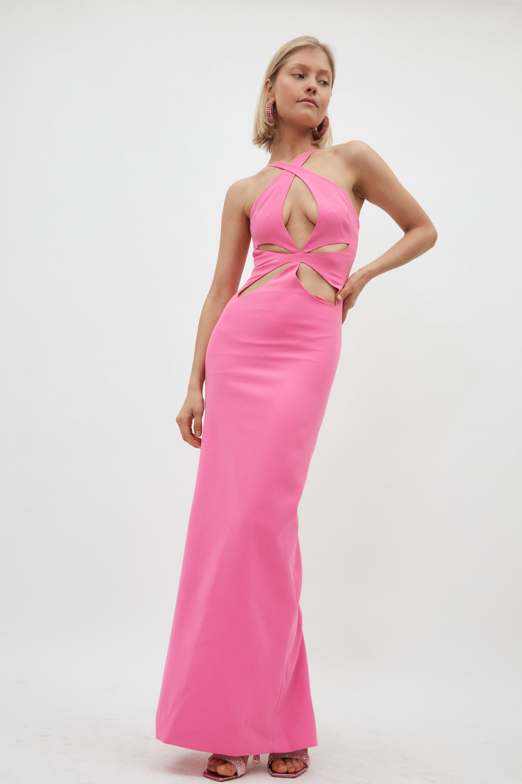 Halterneck Pink Petal Cut Out Dress