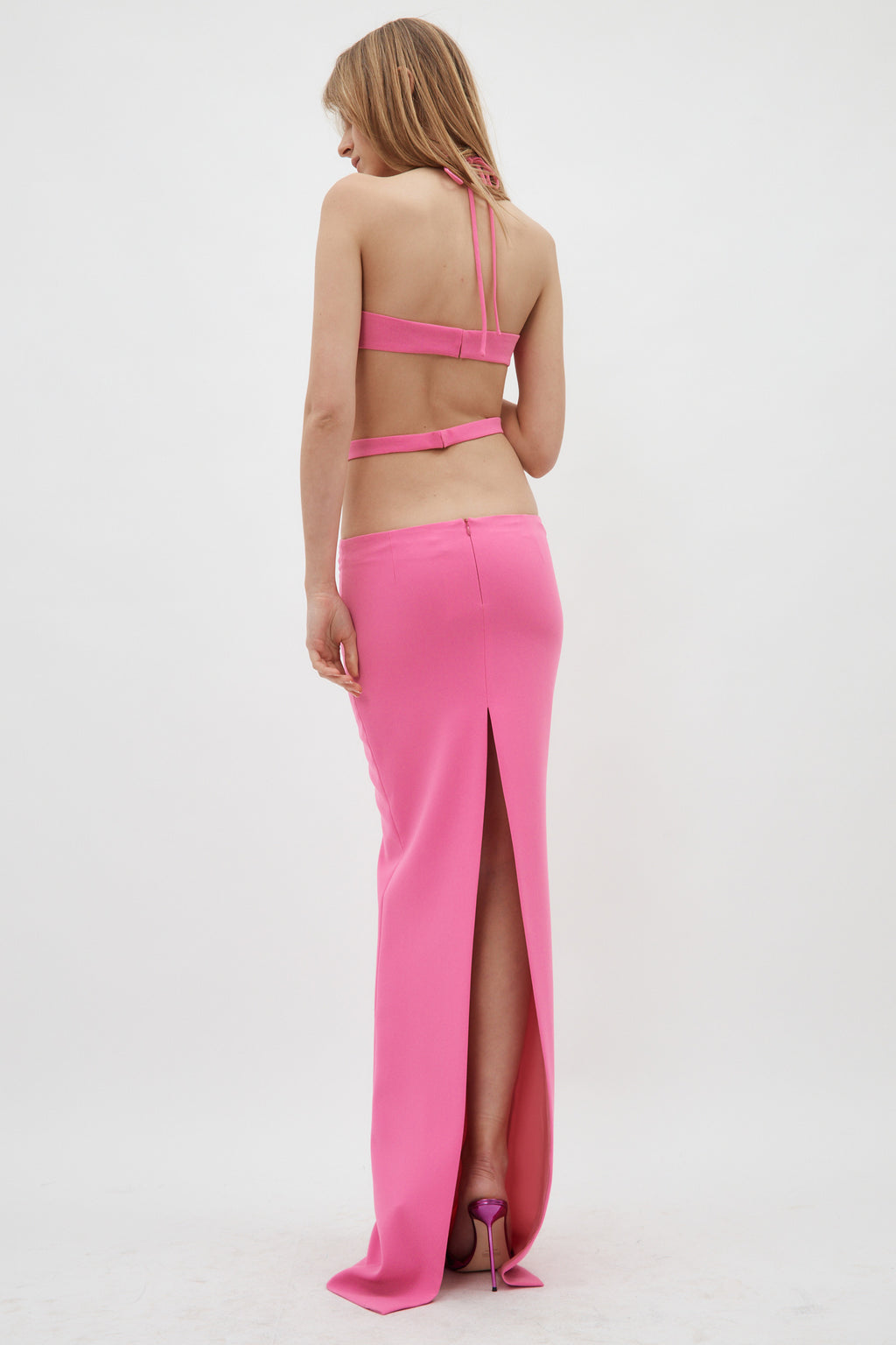 Halterneck Pink Diamond Cut Out Dress
