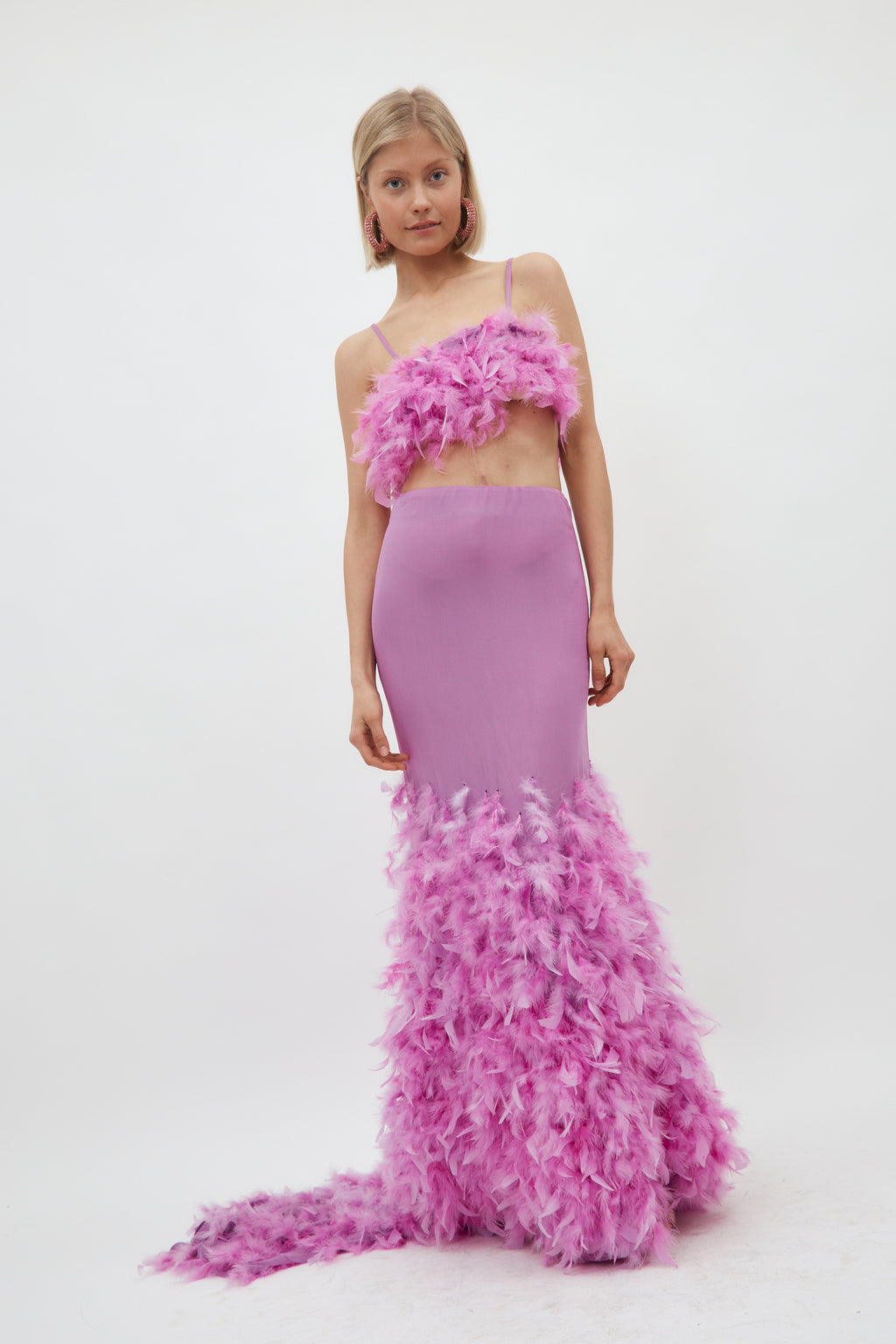 Feather Train Lilac Pink Maxi Skirt