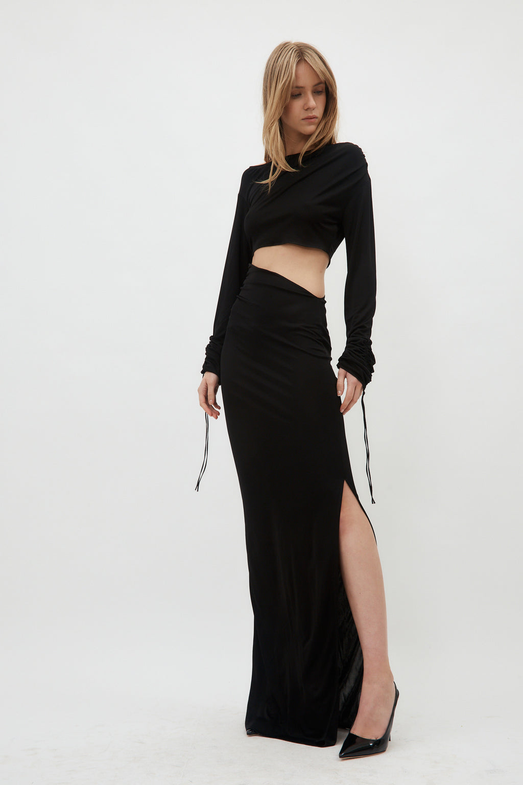 Long Sleeve Cut Out Black Dress