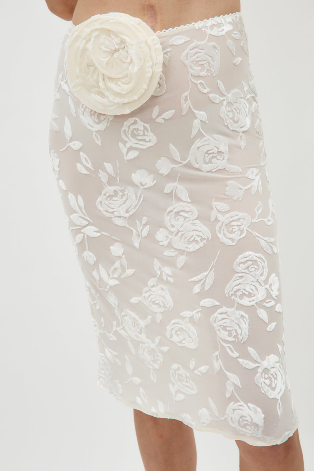 Knee Length Ivory Floral Skirt