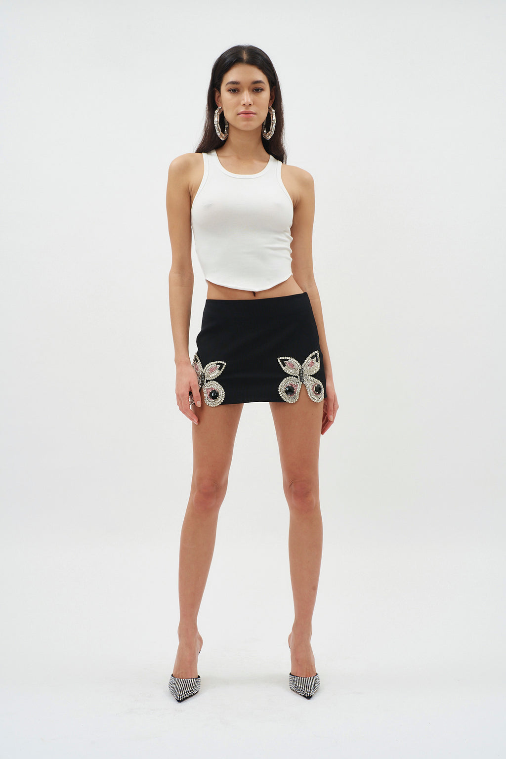 Embroidered Butterfly Black Mini Skirt