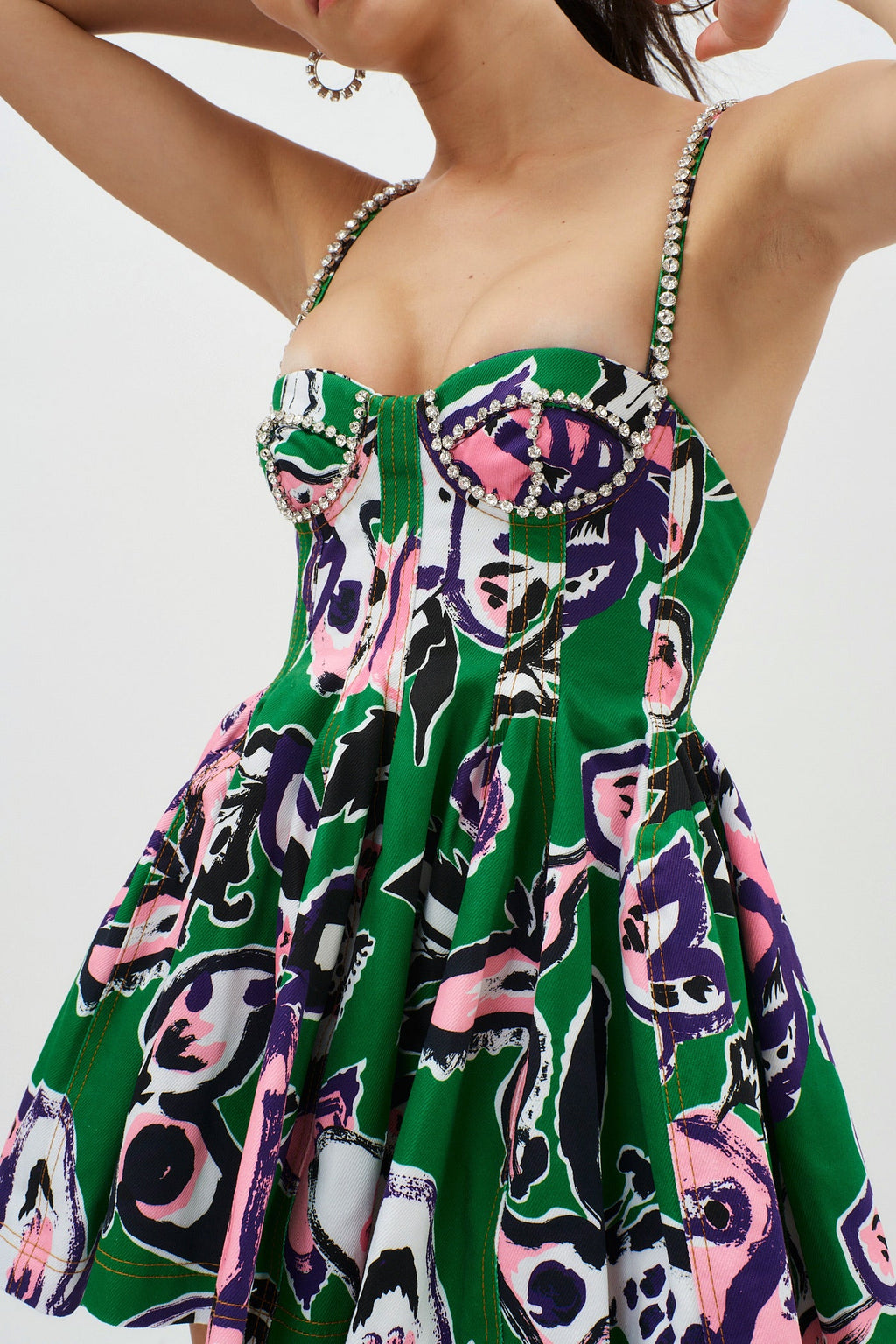 Butterfly Green Multi Printed Godet Mini Dress