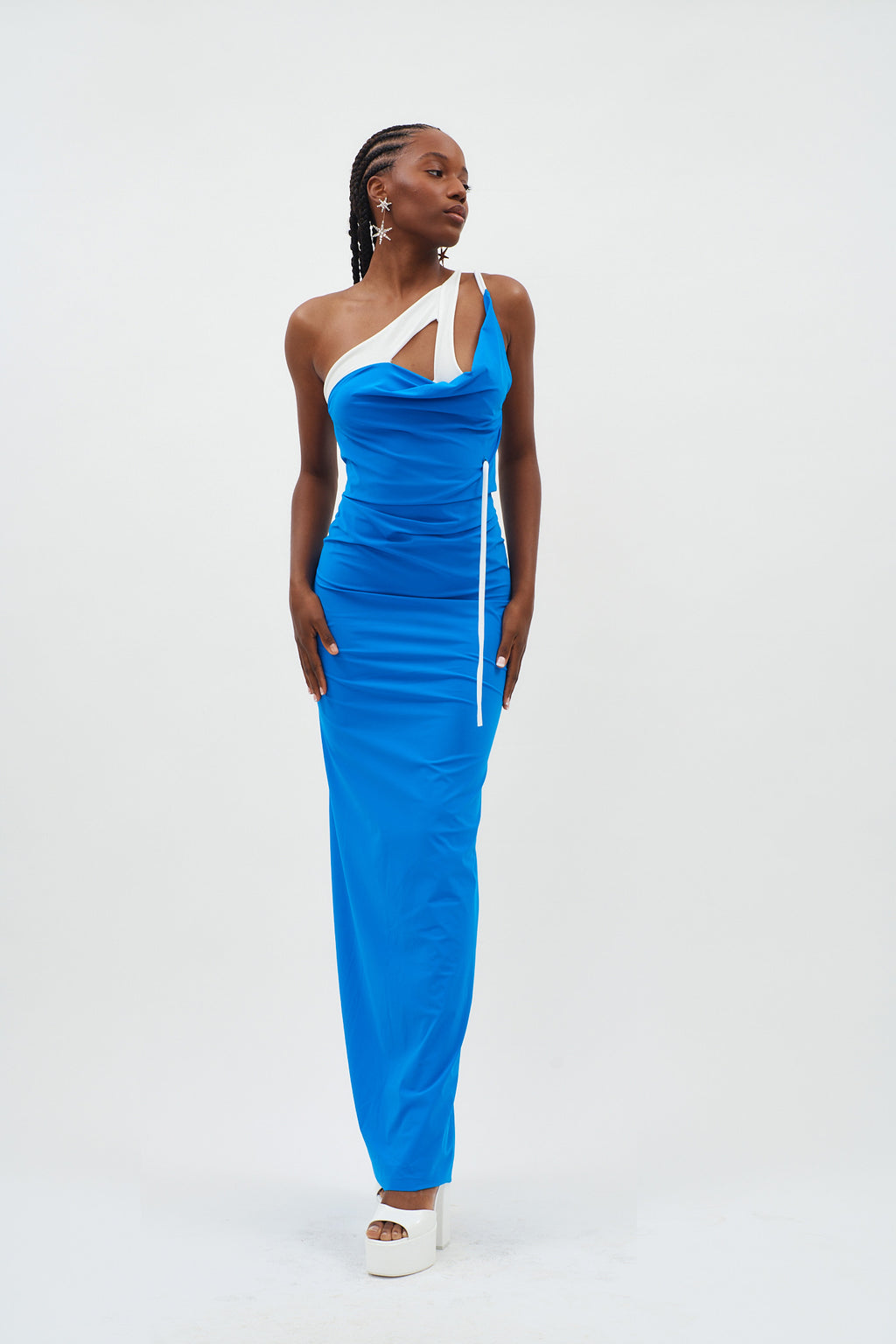 One Shoulder Blue Maxi Dress