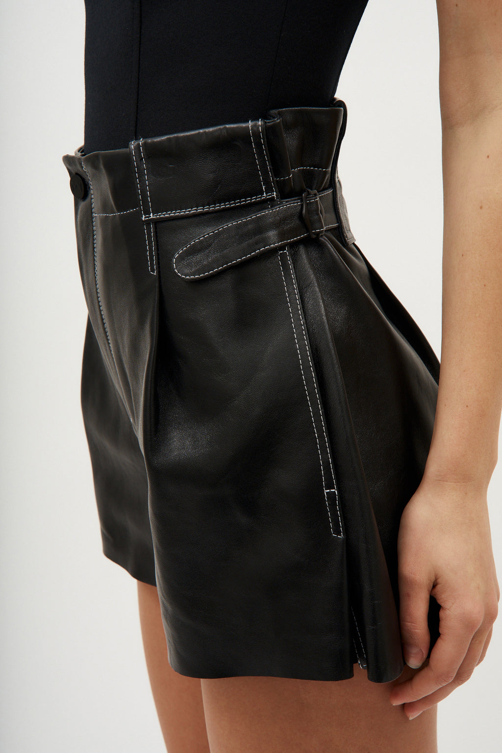 Sakib Black Leather Shorts