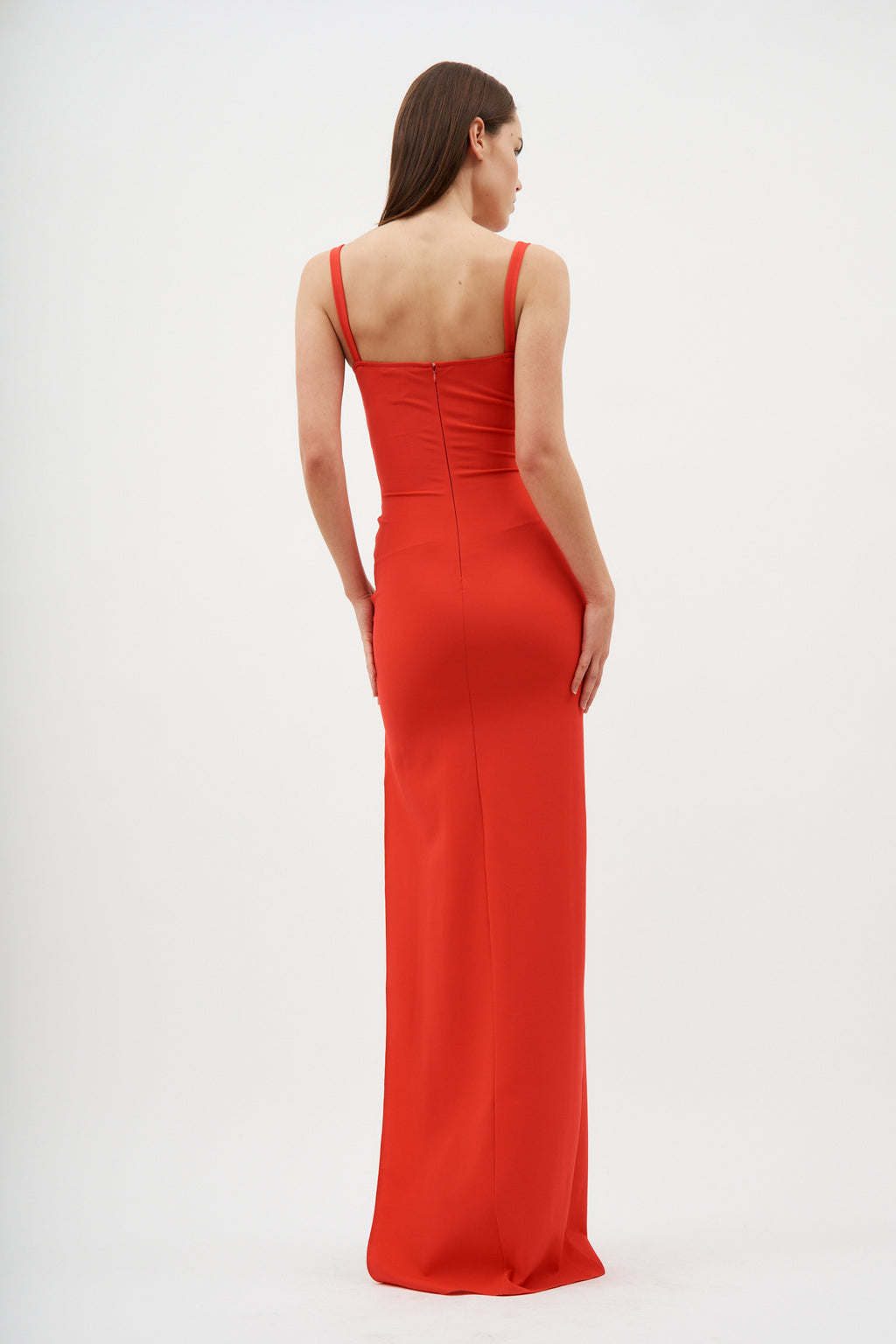 Asymmetrical Panel Red Gown