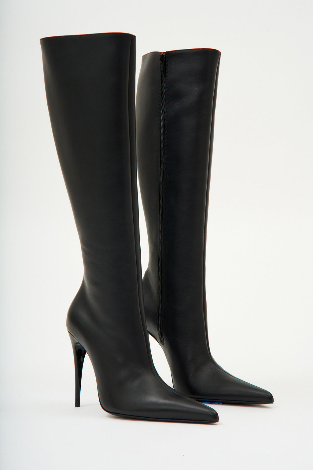 Pointed Toe Black Leather Calf Boots