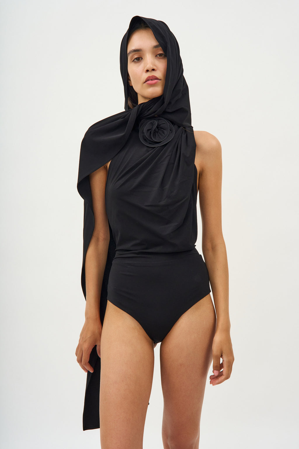 Hooded Backless Black Bodysuit