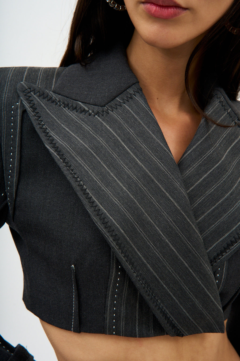 Clare Grey Pinstripe Cropped Blazer