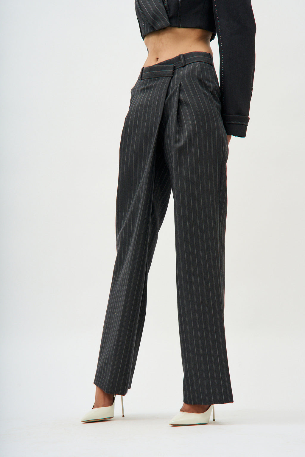 Archive At UO Black Pinstripe Ama Wide Leg Trousers | Urban Outfitters UK