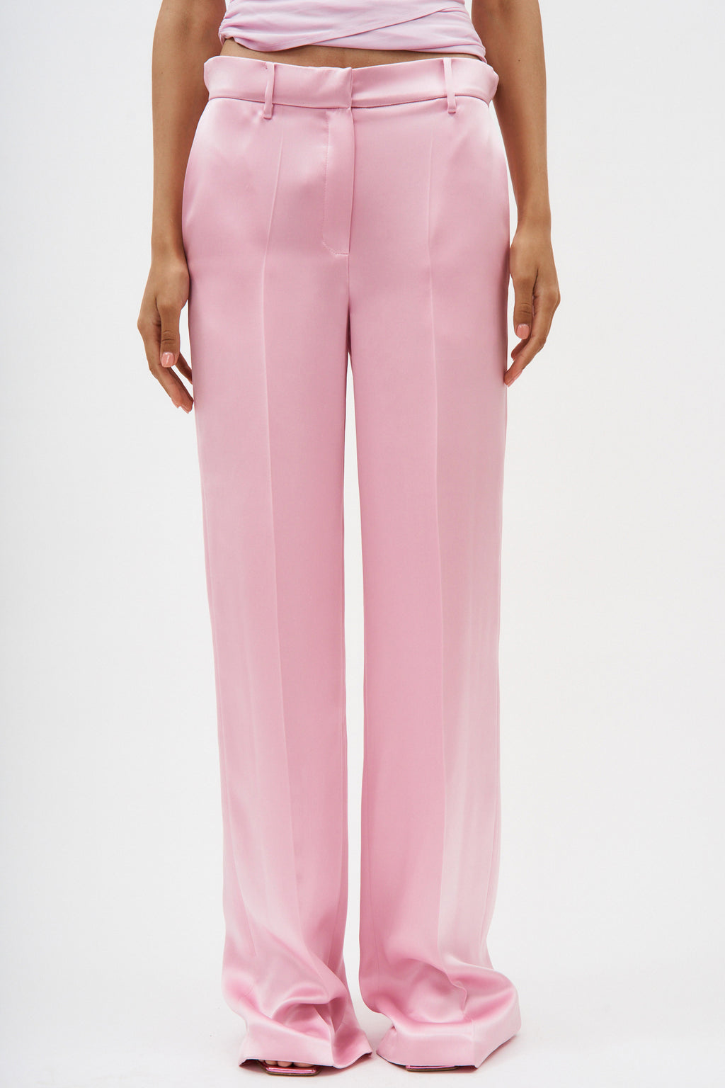 Silk Wide Leg Pink Trousers