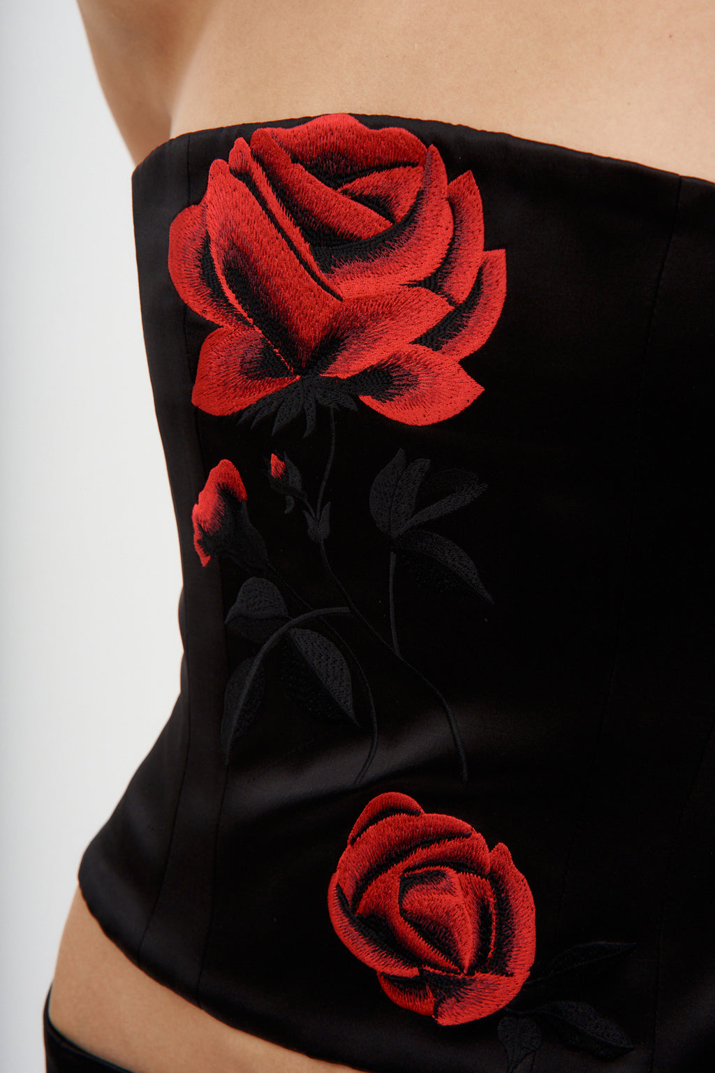 Rose Embroidered Black Corset Top