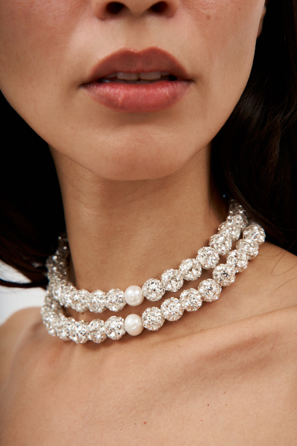 Crystal And Pearl Silver Necklace