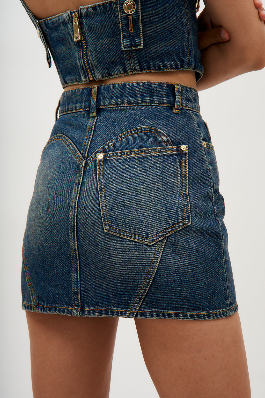 Claw Cutout Denim Vintage Indigo Mini Skirt
