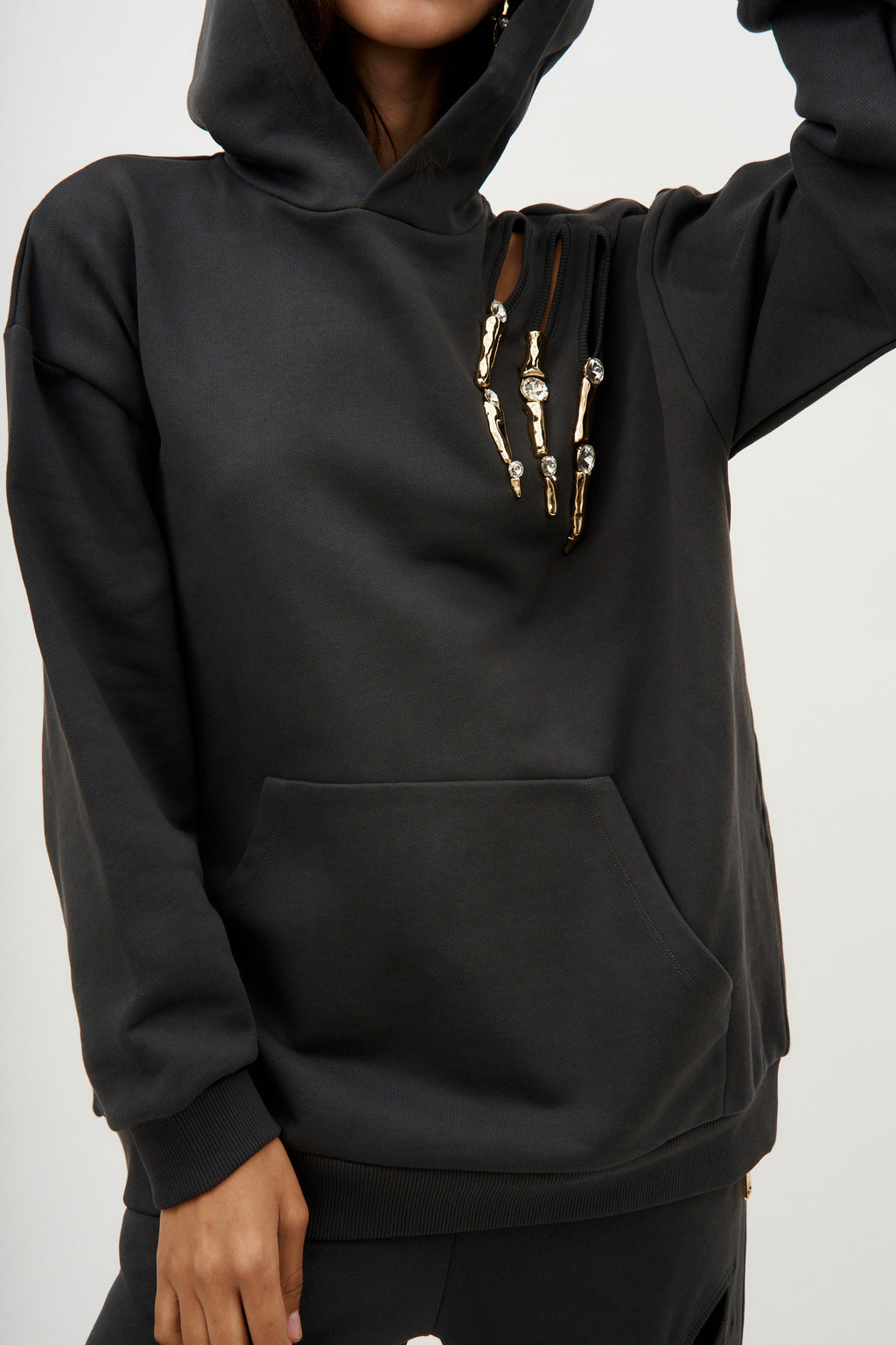 Claw Cutout Charcoal Hoodie