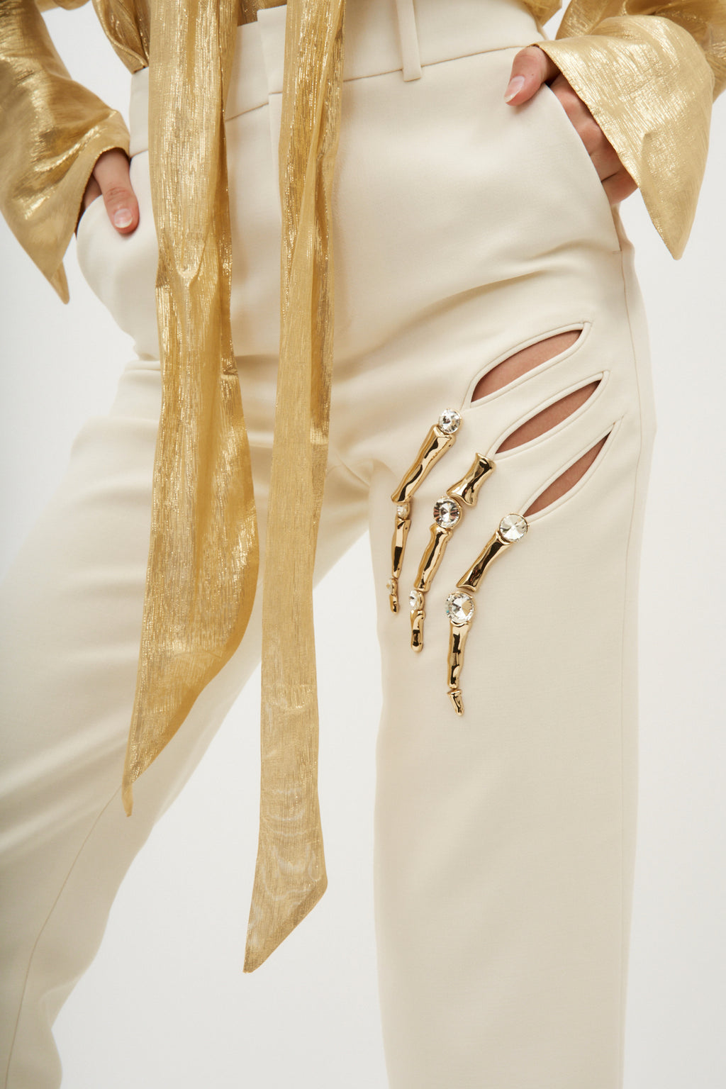 Claw Cutout Ivory Trouser