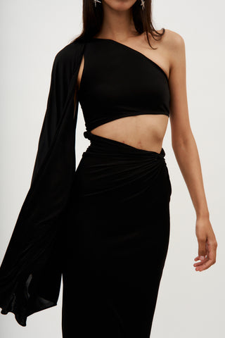 Asymmetric One Sleeve Black Cut Out Dress