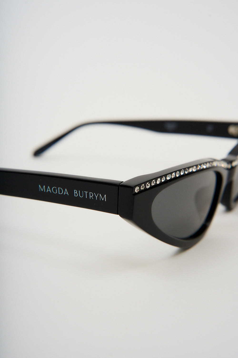 Narrow Crystal Cat Eye Black Sunglasses