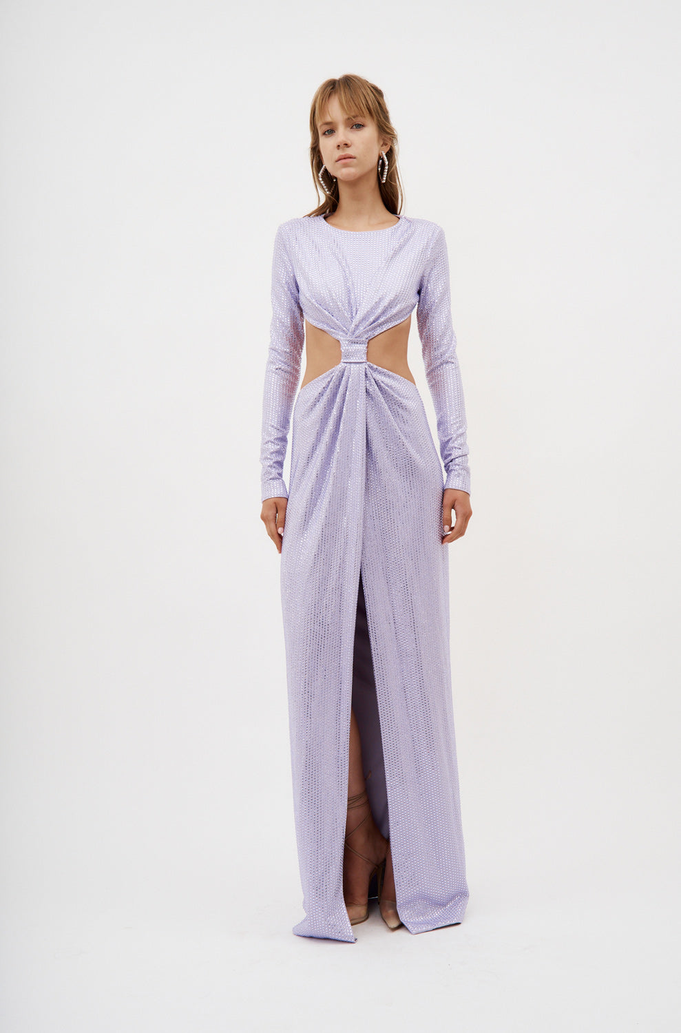 Crystal Embellished Front Knot Gown Lilac