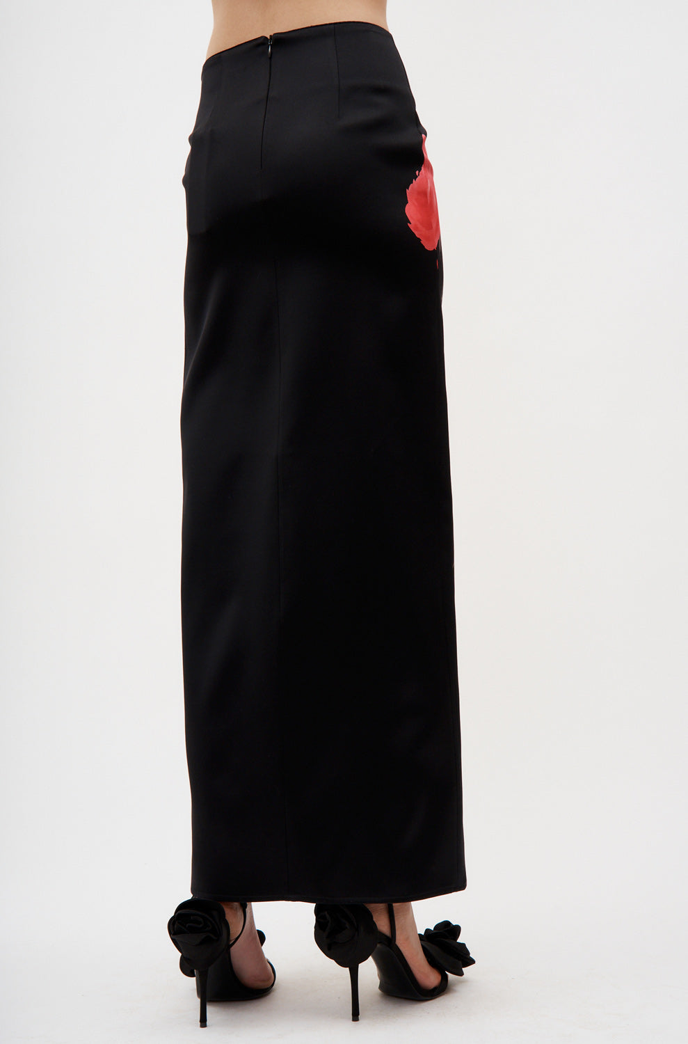 Rosette Cutout Black Maxi Skirt