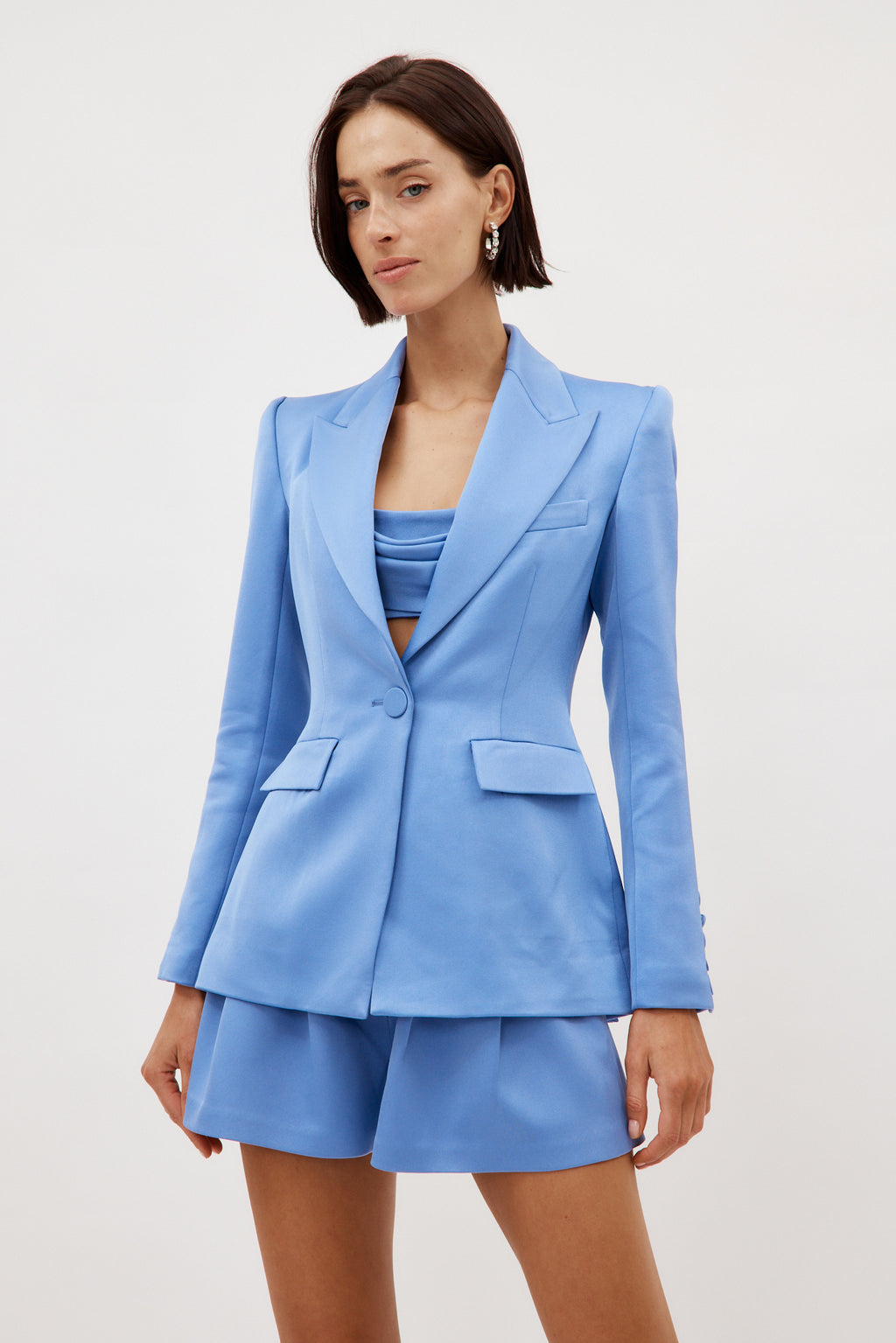 Satin Crepe Fitted Periwinkle Blazer