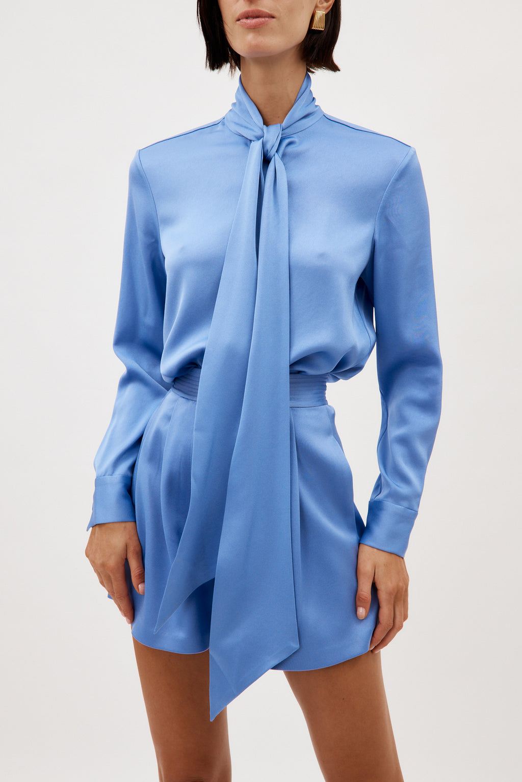 Satin Crepe Pussy Bow Periwinkle Shirt
