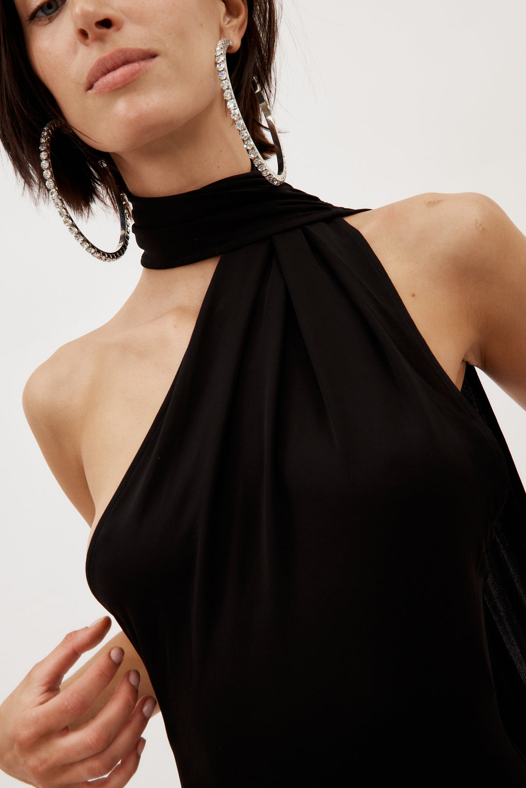 Viscose Jersey One Shoulder Wrap Scarf Black Mini Dress