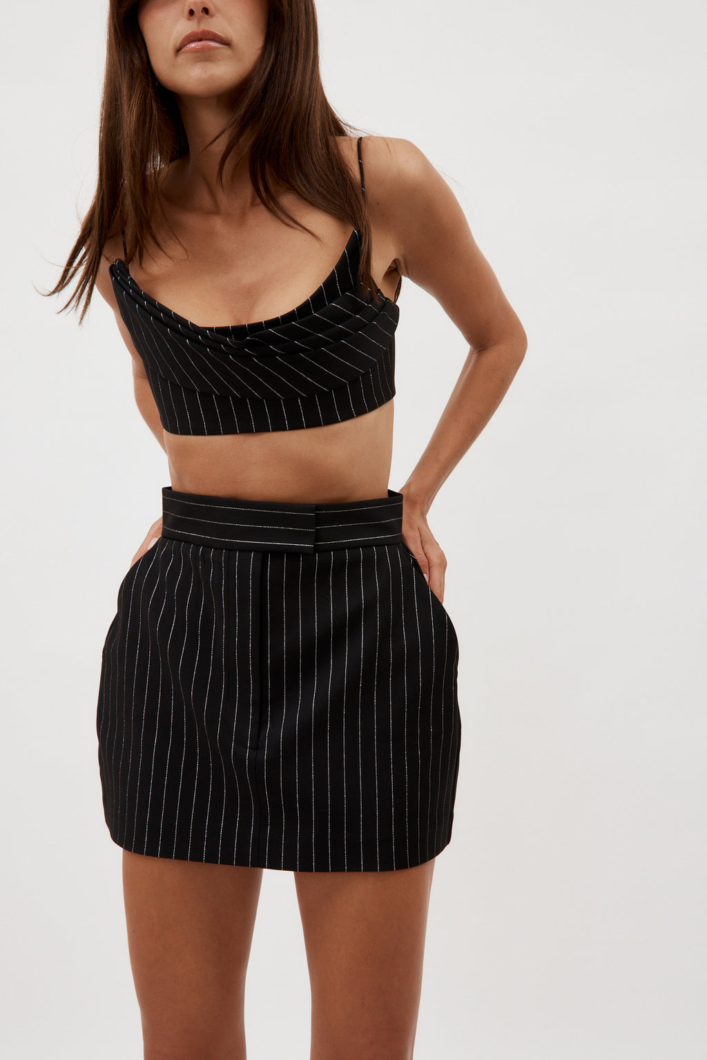 Pinstripe Black Mini Skirt