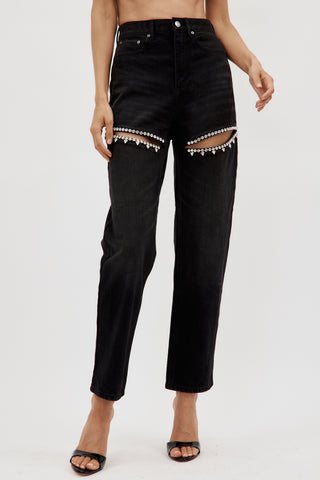 Crystal Slit Black Jean