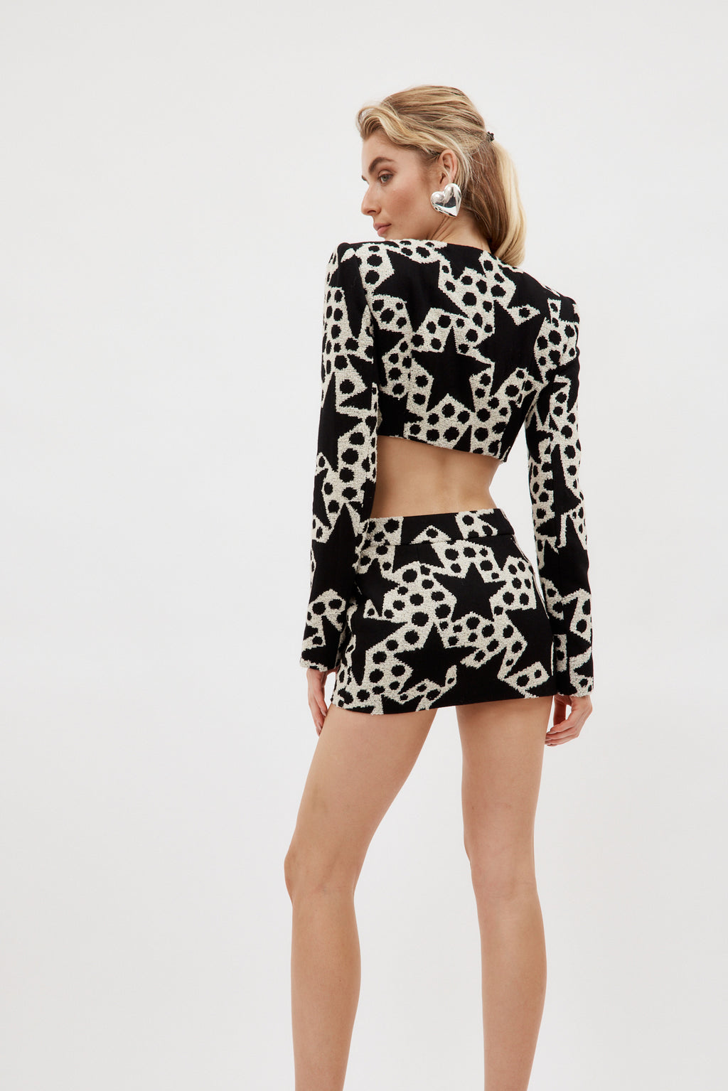 Crystal Medallion Dotted Stars Cropped Blazer