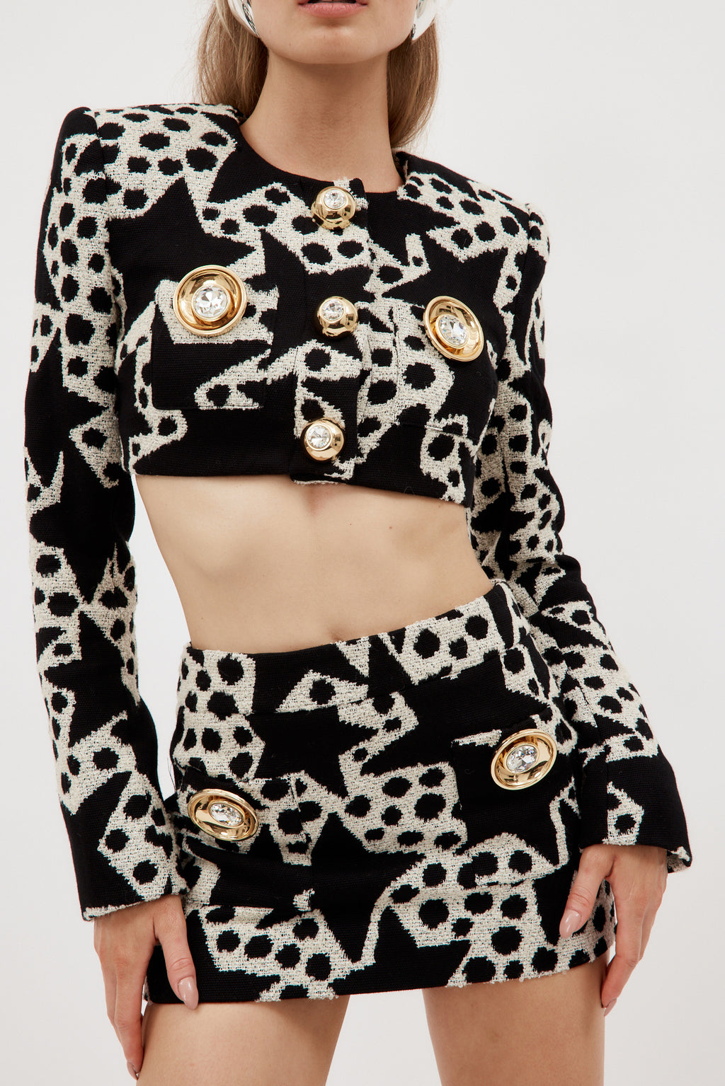 Crystal Medallion Dotted Stars Cropped Blazer